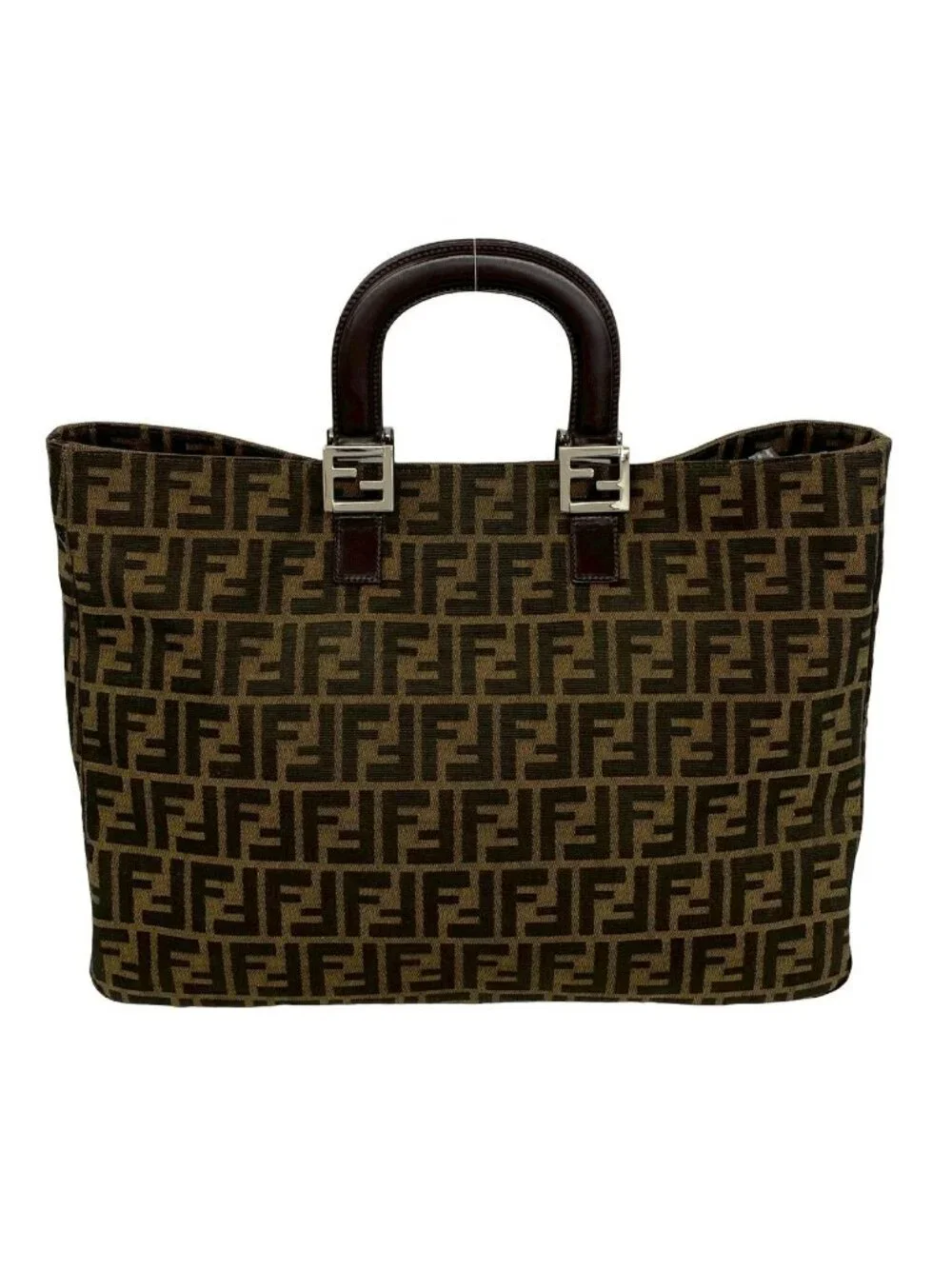 Fendi Zucca FF Pattern Canvas Leather Tote Business Brown